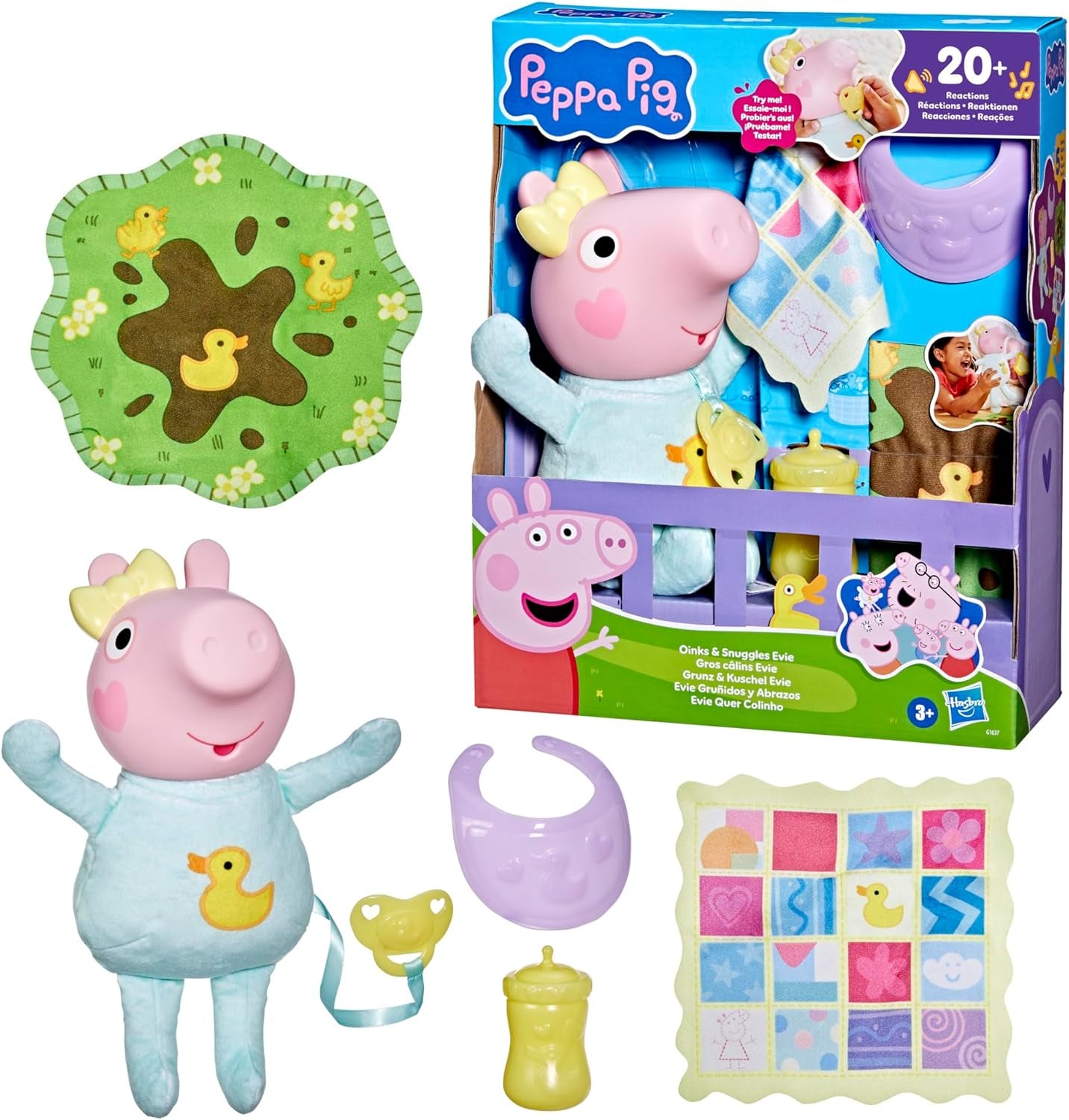 Peppa Pig bambola interattiva Evie da 28 cm con 20 suoni e molte funzioni, set di giocattoli per bambini dai 3 anni in su