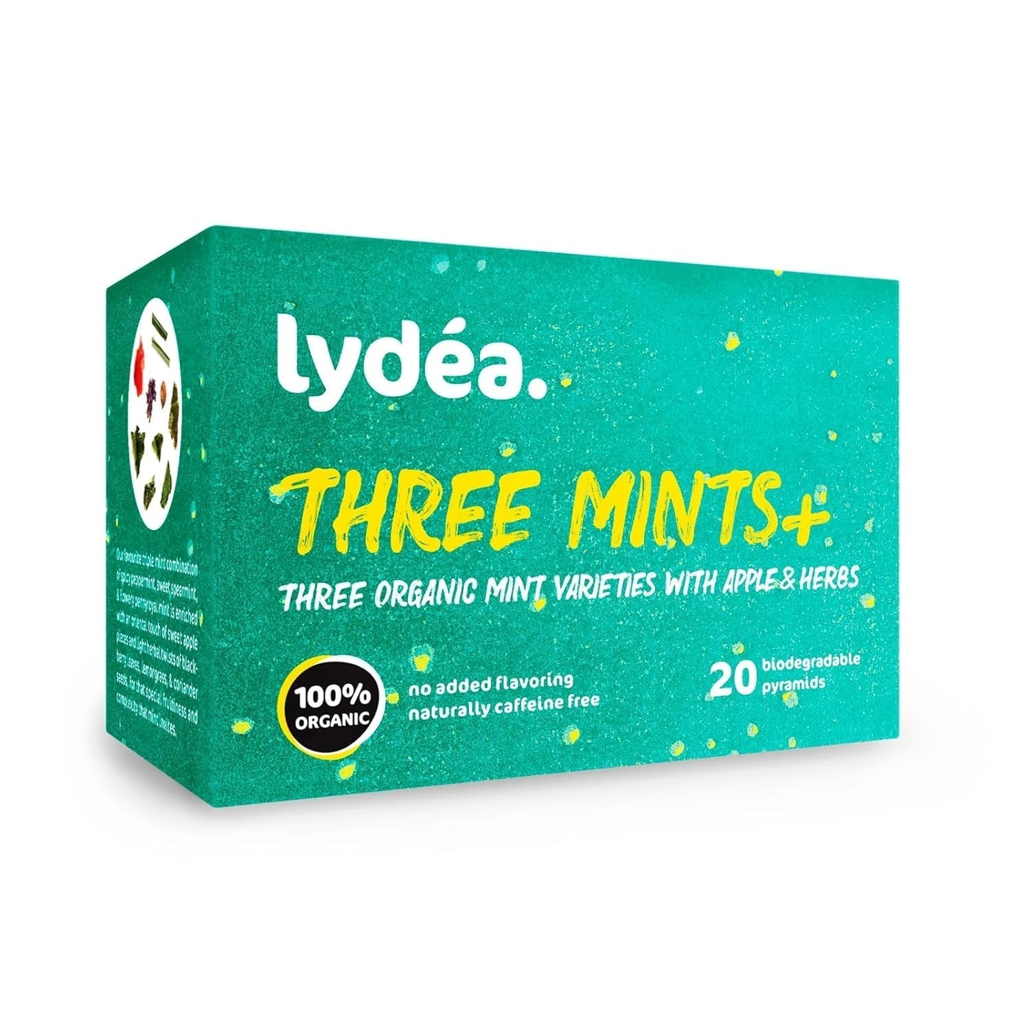 Lydea Three Mints+ Tisana Biologica con Tre Assortimenti di Menta, Mela ed Erbe, 60 Piramidi, Confezione da 3 [3 x 20 Piramidi]