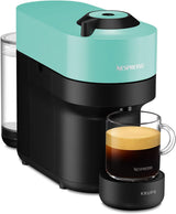 Macchina per caffè espresso con capsule Nespresso Krups Vertuo Pop, capacità: 560 ml, riconoscimento automatico delle capsule, sistema one-touch, 4 dimensioni di tazza, tempo di riscaldamento ridotto, sostenibile, Aqua Mint, XN9204