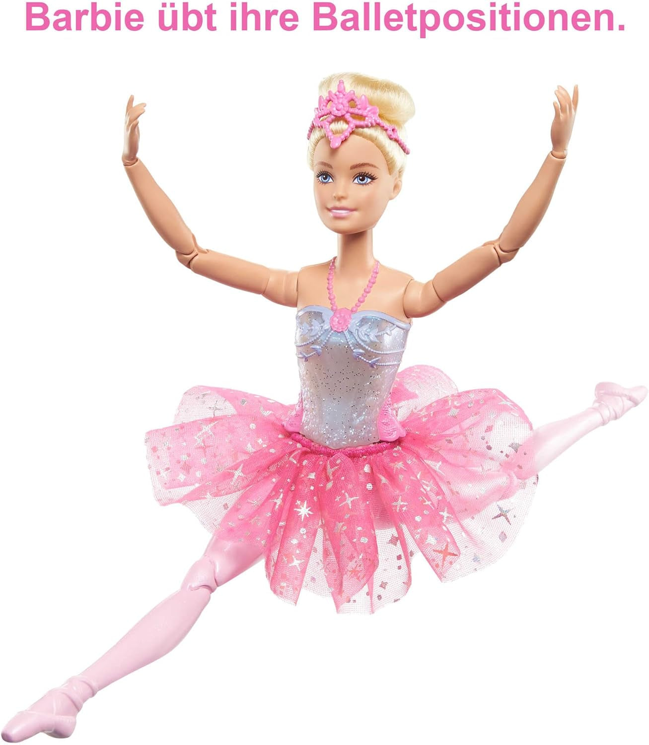 Barbie Dreamtopia Ballerina magica con luci, tutù rosa e capelli biondi, 5 effetti luminosi e sonori, Barbie posizionabile, dai 3 anni in su, HLC25