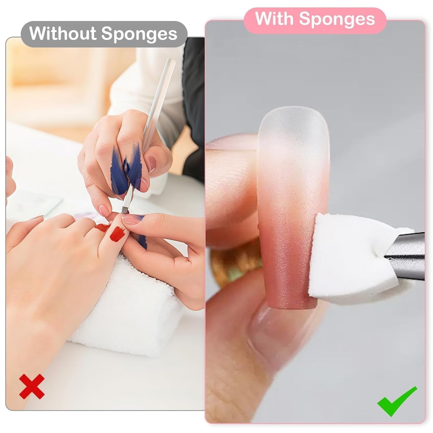 100 pezzi Latexfree Nailart Schwämme, Ombre Nagelschwammpinsel, Nagelschwamm Mit Metallgreifer 100 Blatt Nailart-Mischpapier Austellungsbox, Maniküre Schwamm Applikator Für Farbverlauf Nailart
