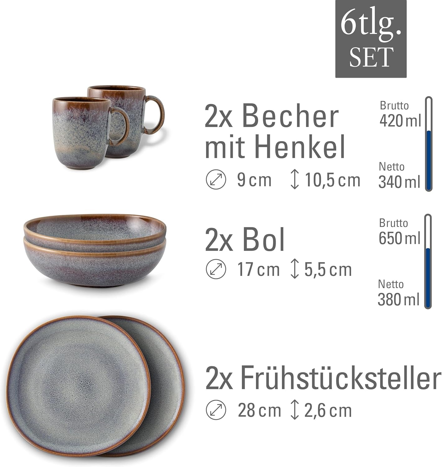 Set da colazione Lave beige di Villeroy & Boch, 6 pezzi