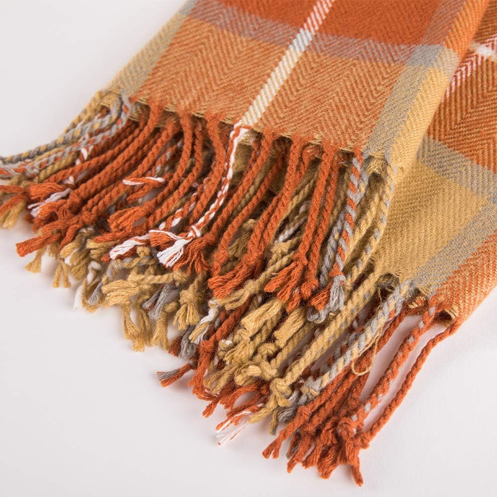 G Lake Coperta scozzese arancione Plaid in acrilico morbido copriletto reversibile colorato con frange regalo per decorazioni natalizie 127 cm L x 170,2 cm L-Letti e coperte arancione zucca G Lake