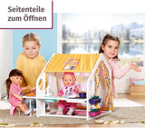 BABY Born Casa delle bambole, Casa del fine settimana con funzione luce e suono, pannelli laterali apribili, lavello, griglia e tanti accessori, 832752, Zapf Creation