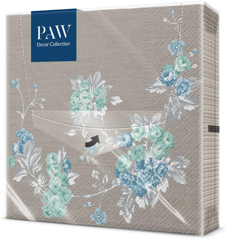 PAW - Tovaglioli 3 Veli (33 X 33 Cm) I 20 Pezzi I Perfetti per Compleanni, Feste, Matrimoni, Comunioni e Festività I Tovaglioli di Carta Colorati - Fiori Eleganti I Colore: Peaceful Garden
