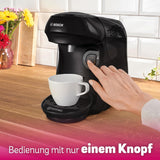 Bosch Tassimo Happy Friendly TAS102E Macchina per caffè a capsule, 70+ bevande, Adatta a tutte le tazze, Auto-Stop, Sostenibile, Dosaggio perfetto, Salvaspazio, 1400 W, Nero