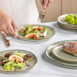 GBhome Set di stoviglie in ceramica per 6 persone, smalto reattivo da 24 pezzi, fatto a mano, adatto per microonde e lavastoviglie, set di ciotole e piatti, Desret Sage GDW007GY-24P-EU