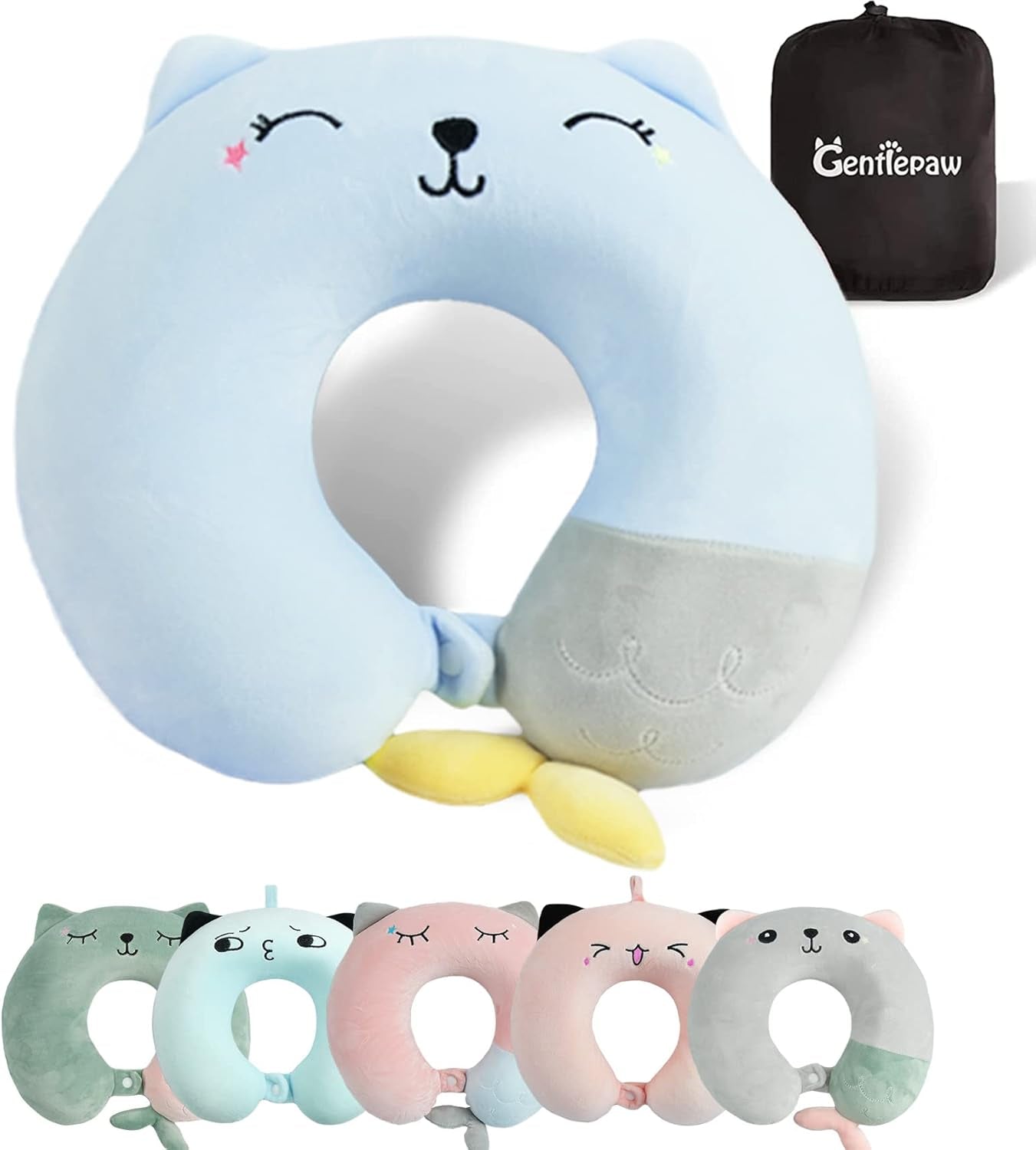 Cuscino per il collo, Cuscino per il collo per bambini per aereo, auto, viaggio in treno, Cuscino da viaggio in memory foam per adulti, Cuscino a forma di U con motivo animale carino, Fodera staccabile (Rosa2) Cuscini ortopedici cervicali Naty Shop Blu