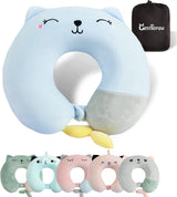 Cuscino per il collo, Cuscino per il collo per bambini per aereo, auto, viaggio in treno, Cuscino da viaggio in memory foam per adulti, Cuscino a forma di U con motivo animale carino, Fodera staccabile (Rosa2) Cuscini ortopedici cervicali Naty Shop Blu