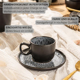 SANGER Sydney | Set di tazzine da caffè in ceramica da 12, set di tazze da moka per 6, tazze e piattini, lavabili in lavastoviglie e adatti al microonde, grigio scuro, 80 ml | LA COLLEZIONE DI VALORE