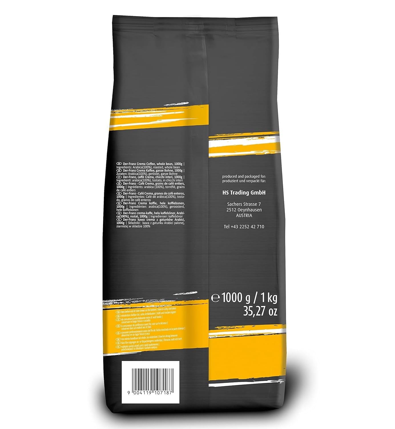 DER-FRANZ Kaffee Crema, Intensità 4/5, 100% Arabica, ganze Kaffeebohnen, 1000g