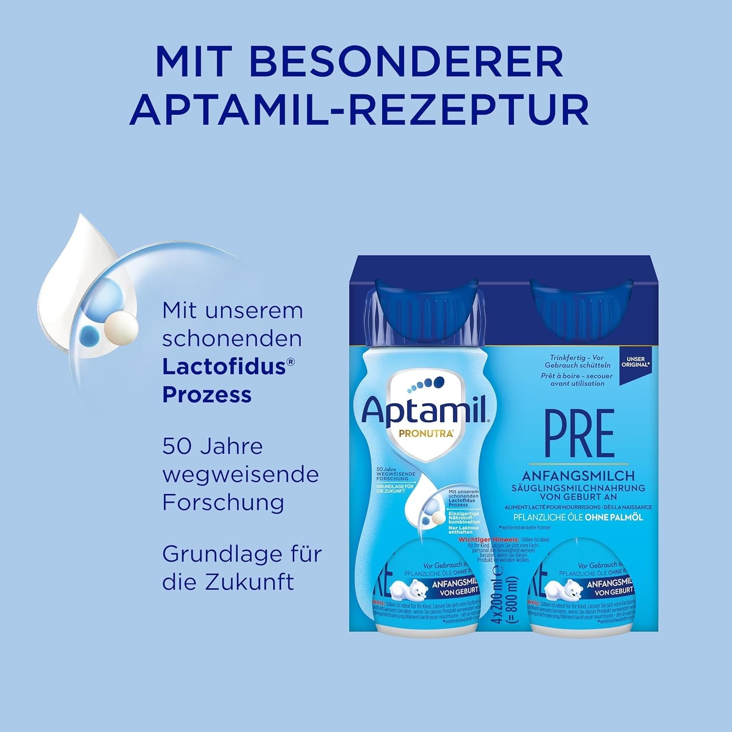 Aptamil Pronutra Pre - Latte per lattanti dalla nascita - Con oli vegetali, senza olio di palma - 6 x 4 x 200 ml (4800 ml)