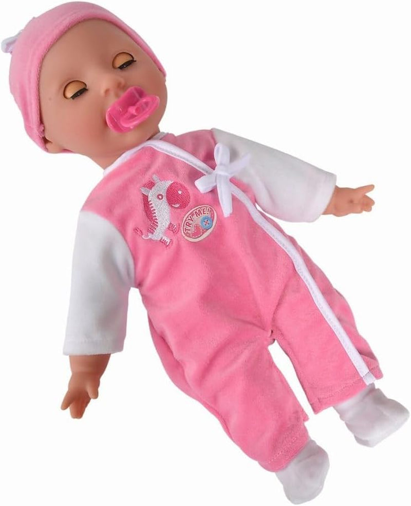Simba 105140489 - Laura Baby Talk Doll, bambola dal corpo morbido da 38 cm con occhi assonnati in tutina carina, 24 suoni del bambino, bambola da gioco, bambolina, dai 2 anni in su