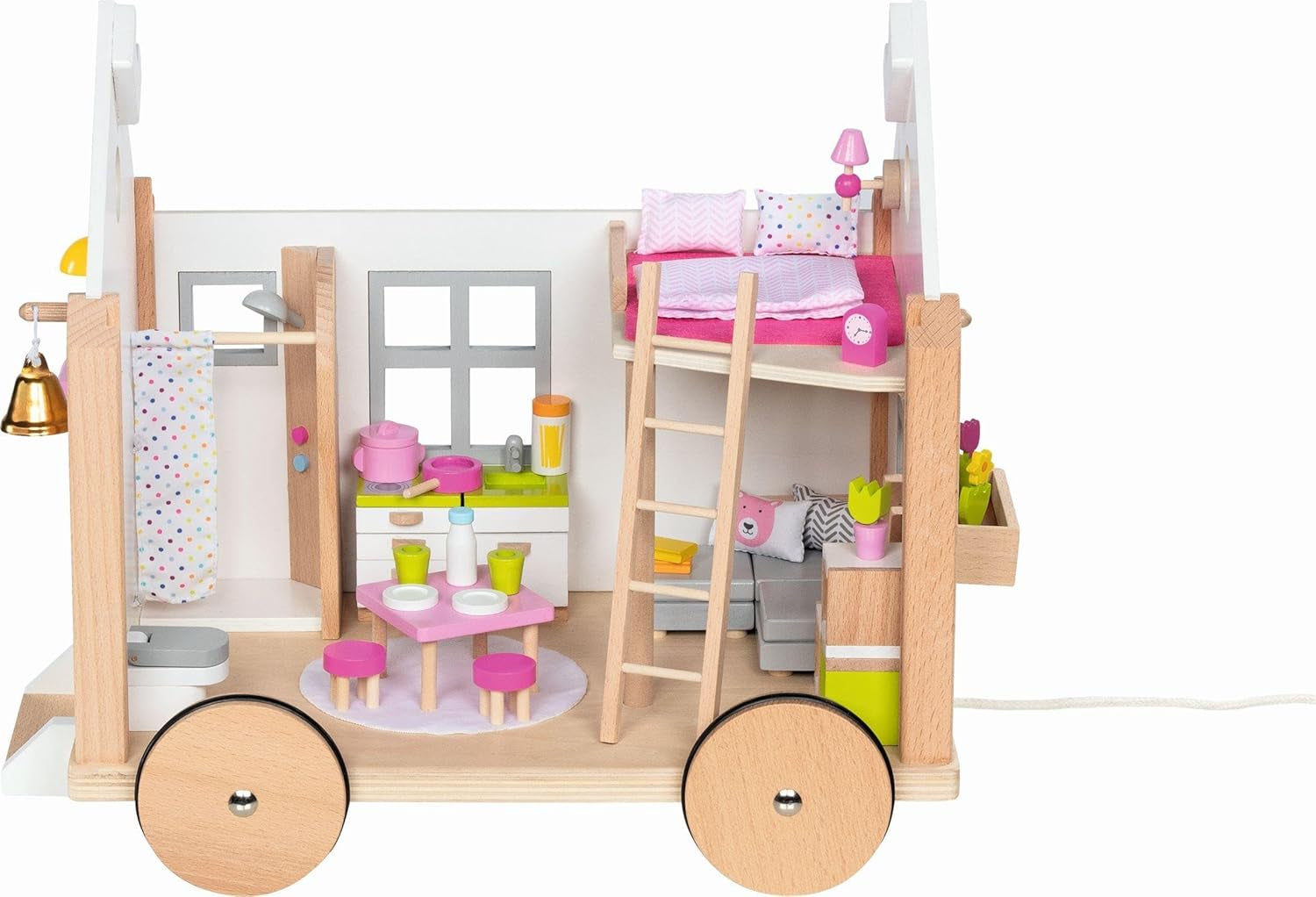 Goki 51477 - Piccola casa Hygge in legno e tessuto per mini bambole, casa delle bambole mobile in stile scandinavo, 38 cm x 27 cm x 33 cm, set da 40, dai 3 anni in su Case delle bambole Naty Shop Titolo predefinito