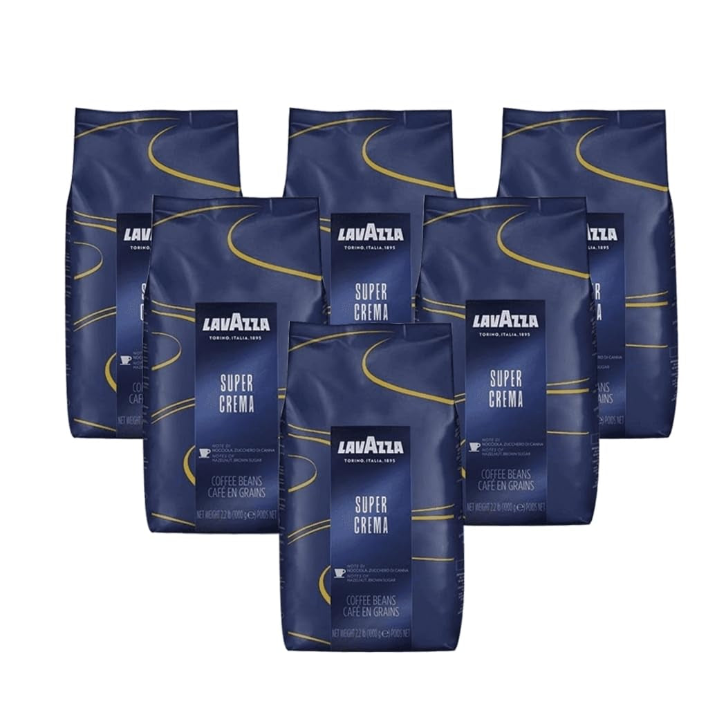 Lavazza Espresso Super Crema Caffè, Chicchi Interi, Caffè Macinato, Confezione da 6, 6 x 1000 g