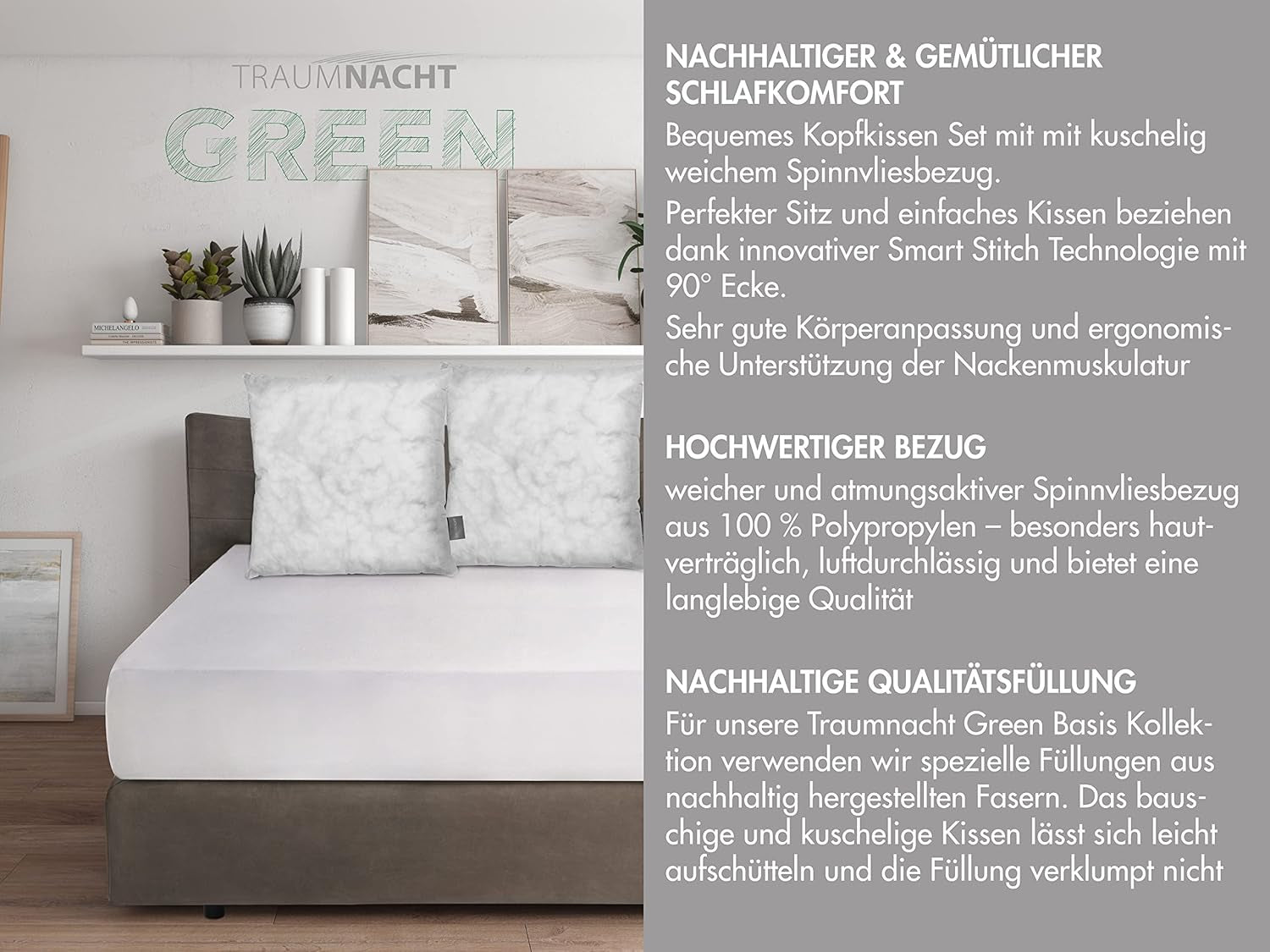 Traumnacht Green Basic Pillow Set composto da due cuscini 80 X 80 Cm, certificato Oeko-Tex, prodotto secondo lo standard di qualità tedesco Naty Shop cuscini standard