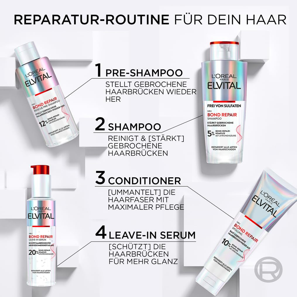 L'Oréal Paris Elvital Bond Repair Shampoo, detergente delicato per la riparazione dei capelli Doccia e bagno L'Oréal
