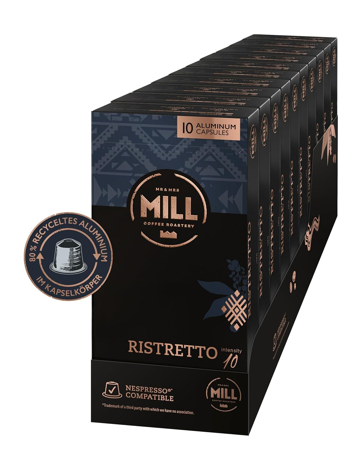 Kaffeekapseln Ristretto, 100 Kapseln für Kapselmaschinen (10x10), 80% alluminio riciclato in Kapselkörper