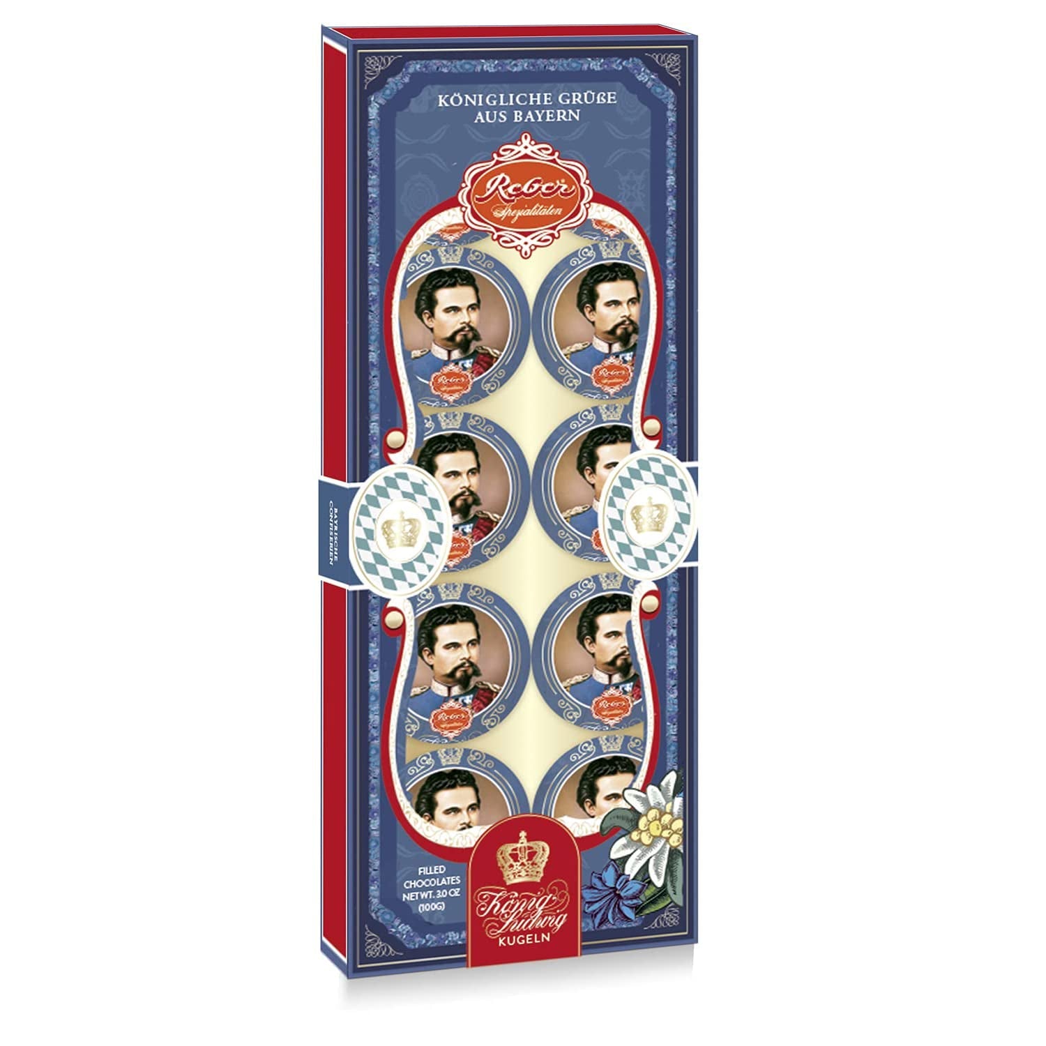 Reber Mozart palline al cioccolato fondente, confezione da 6 con marzapane e torrone, vegan - 1 x 120 g