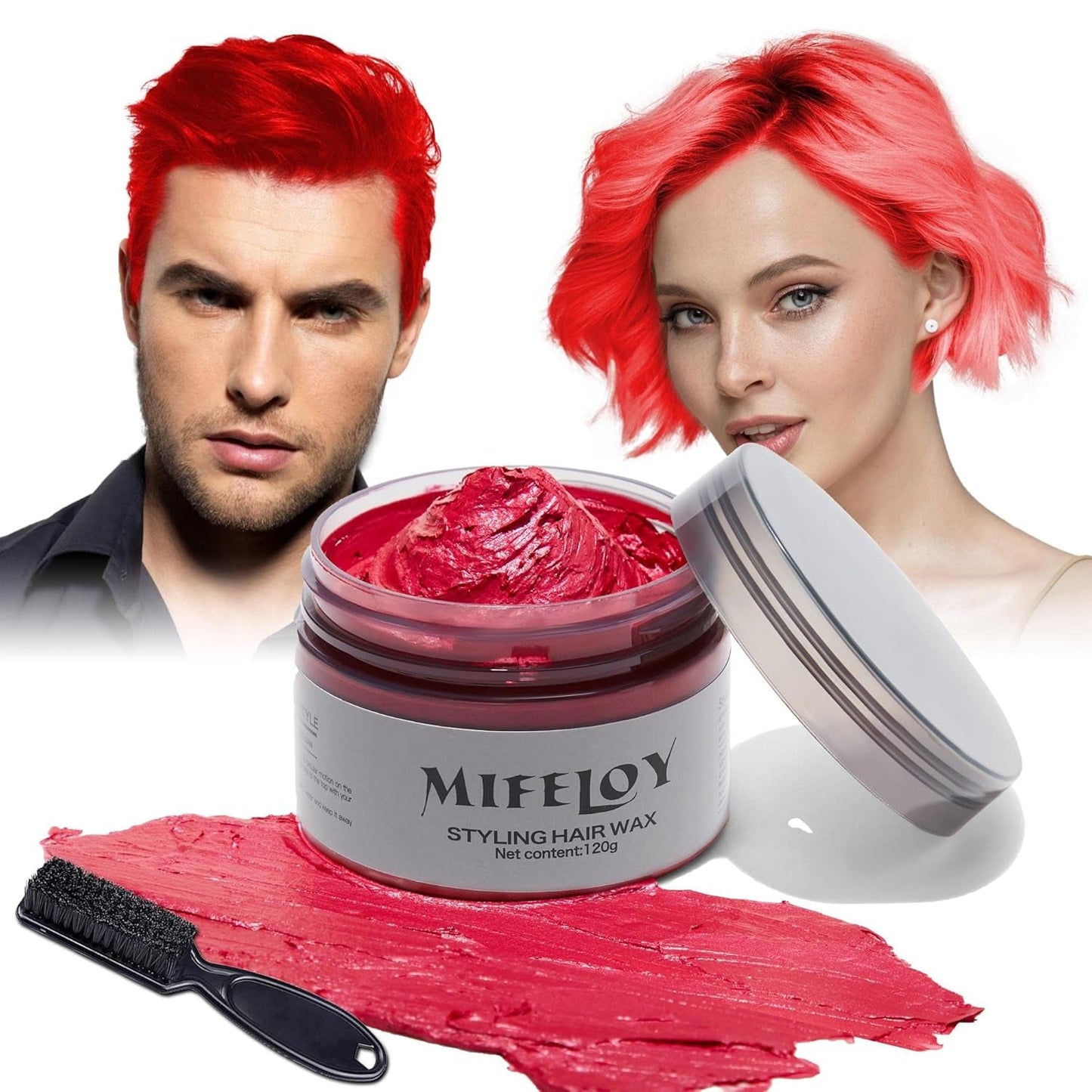 Tinta per capelli viola da 114 g, tinta temporanea per capelli con spazzole, cera per toni per capelli per uomo e donna, crema per capelli istantanea, fango, pomata per acconciature naturali, cosplay fai da te, cera per capelli di Halloween, tinta per capelli Naty Shop Rosso