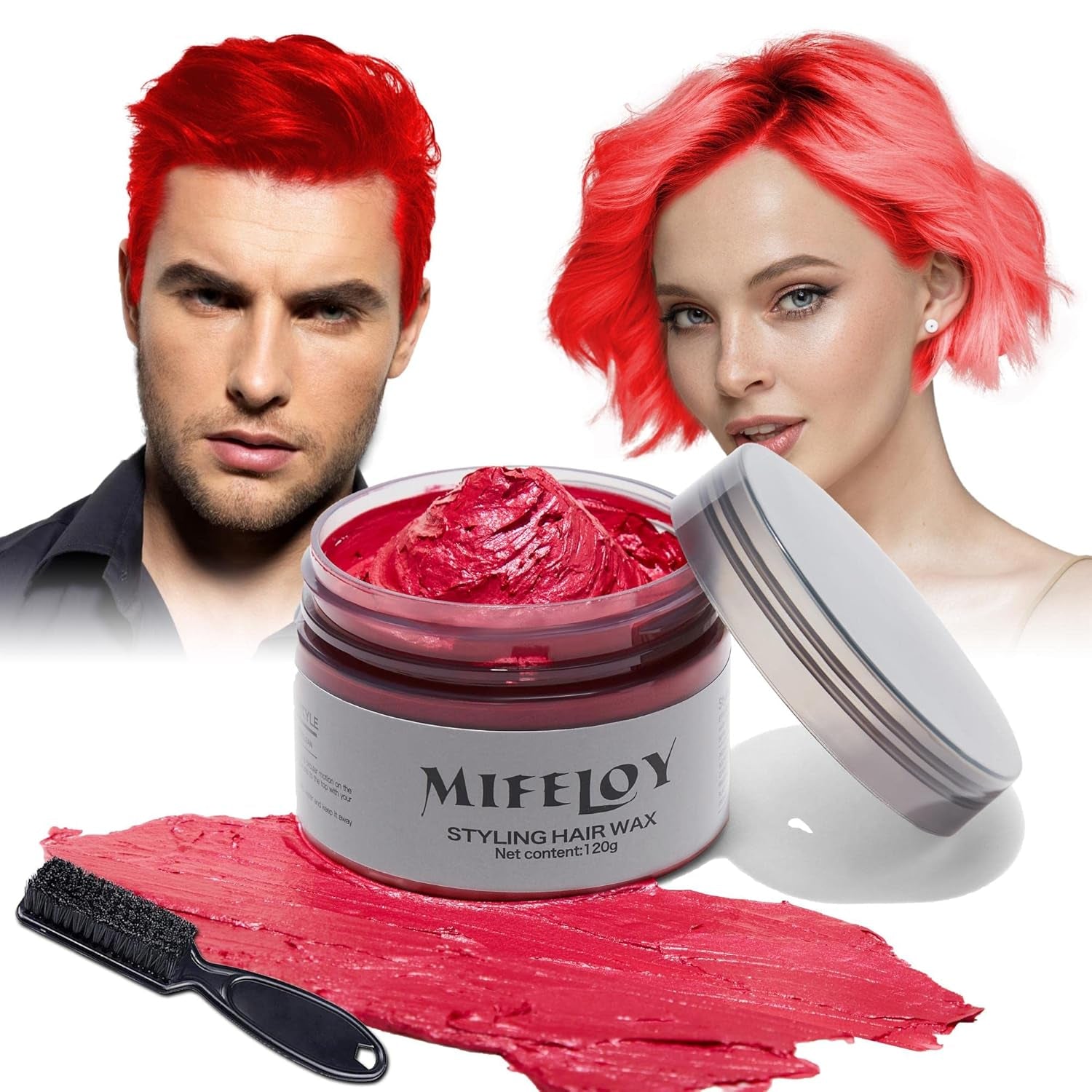 Tinta per capelli viola da 114 g, tinta temporanea per capelli con spazzole, cera per toni per capelli per uomo e donna, crema per capelli istantanea, fango, pomata per acconciature naturali, cosplay fai da te, cera per capelli di Halloween, tinta per capelli Naty Shop Rosso