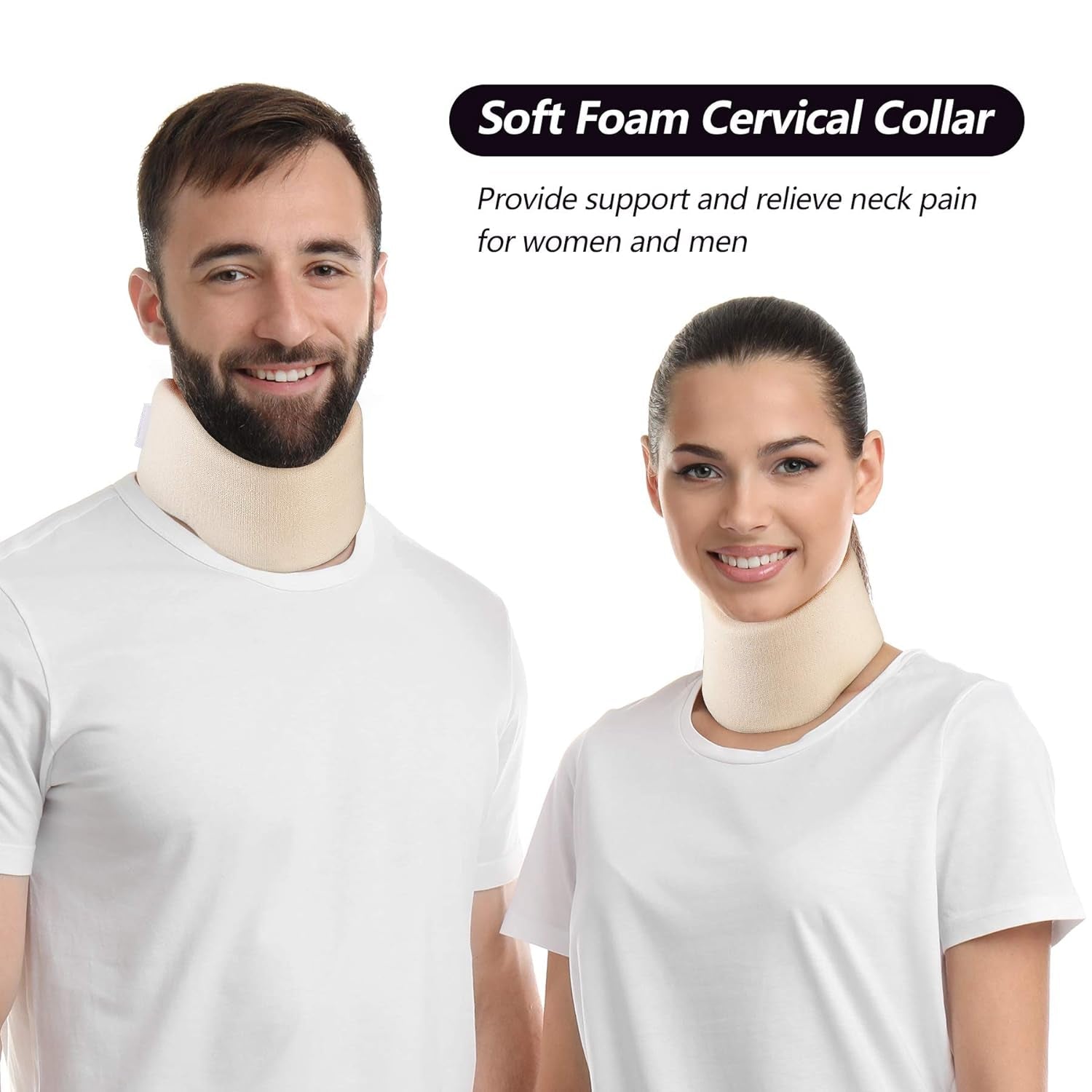 RESTCLOUD Supporto per il collo in morbida schiuma, Collare universale, Supporto per il collo regolabile per il sonno - Allevia il dolore al collo (Bianco, Collare profondo 6,4 cm, M) Cuscini ortopedici cervicali Naty Shop