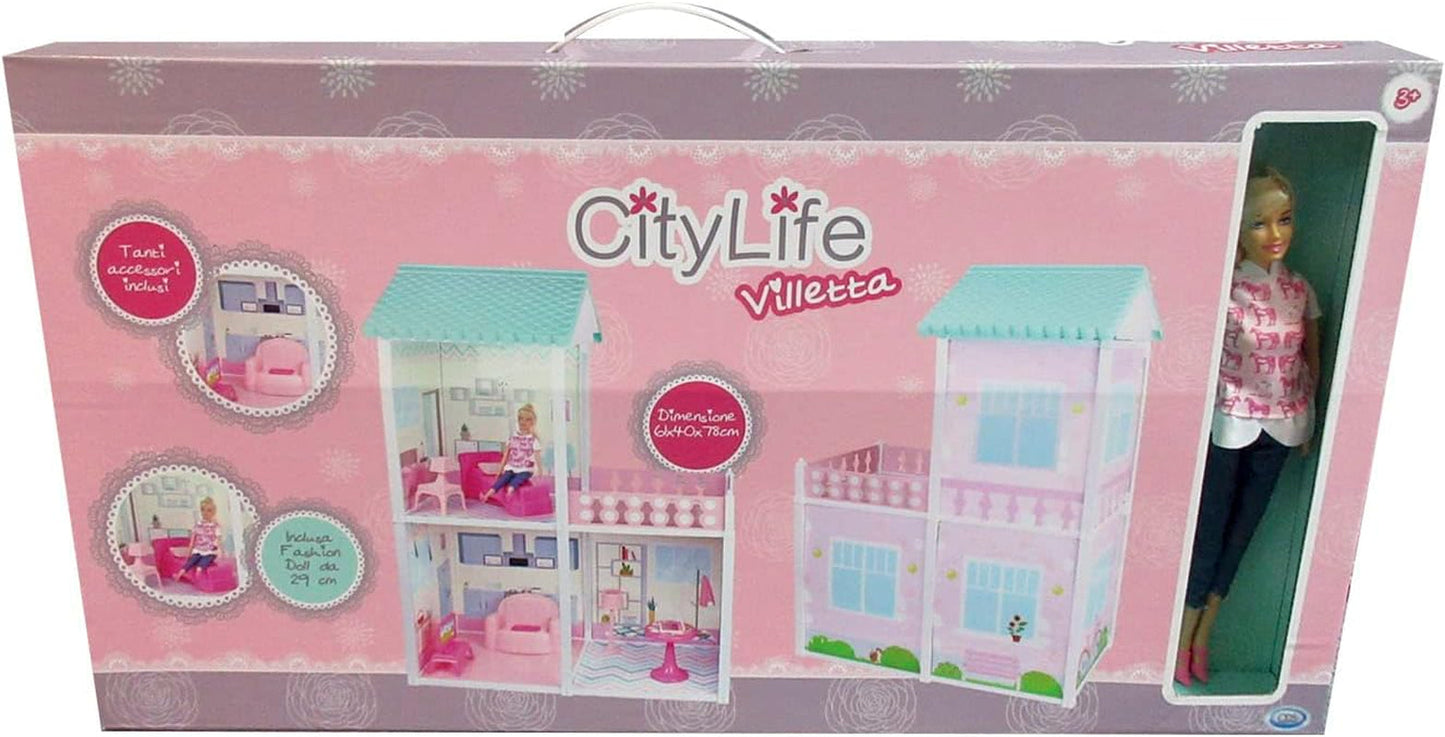 City Life - Villetta con 3 stanze e accessori Playset dimensioni assemblato 61 X 40 X 78 Cm Case delle bambole Naty Shop