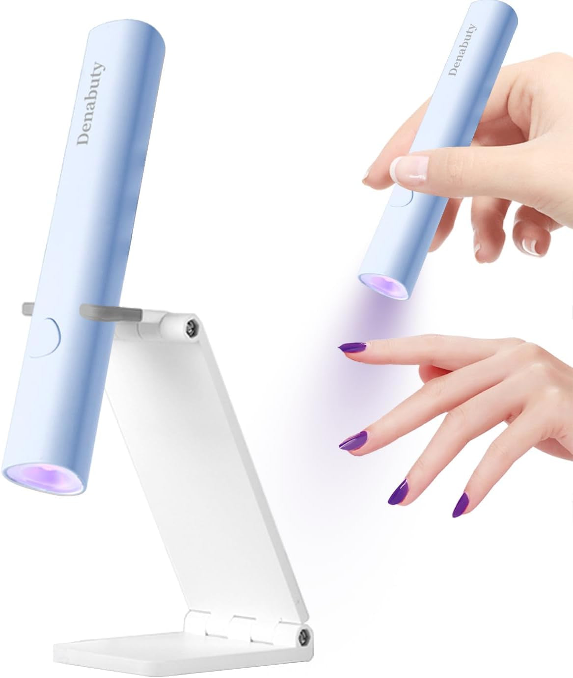 Denabuty Lampada UV per smalto gel, Mini Lampada LED U V per sostituzione unghie con supporto Tragbare Piccola lampada UV per smalto gel, per Aushärten Von Nagelkleber e punte per unghie Bianco