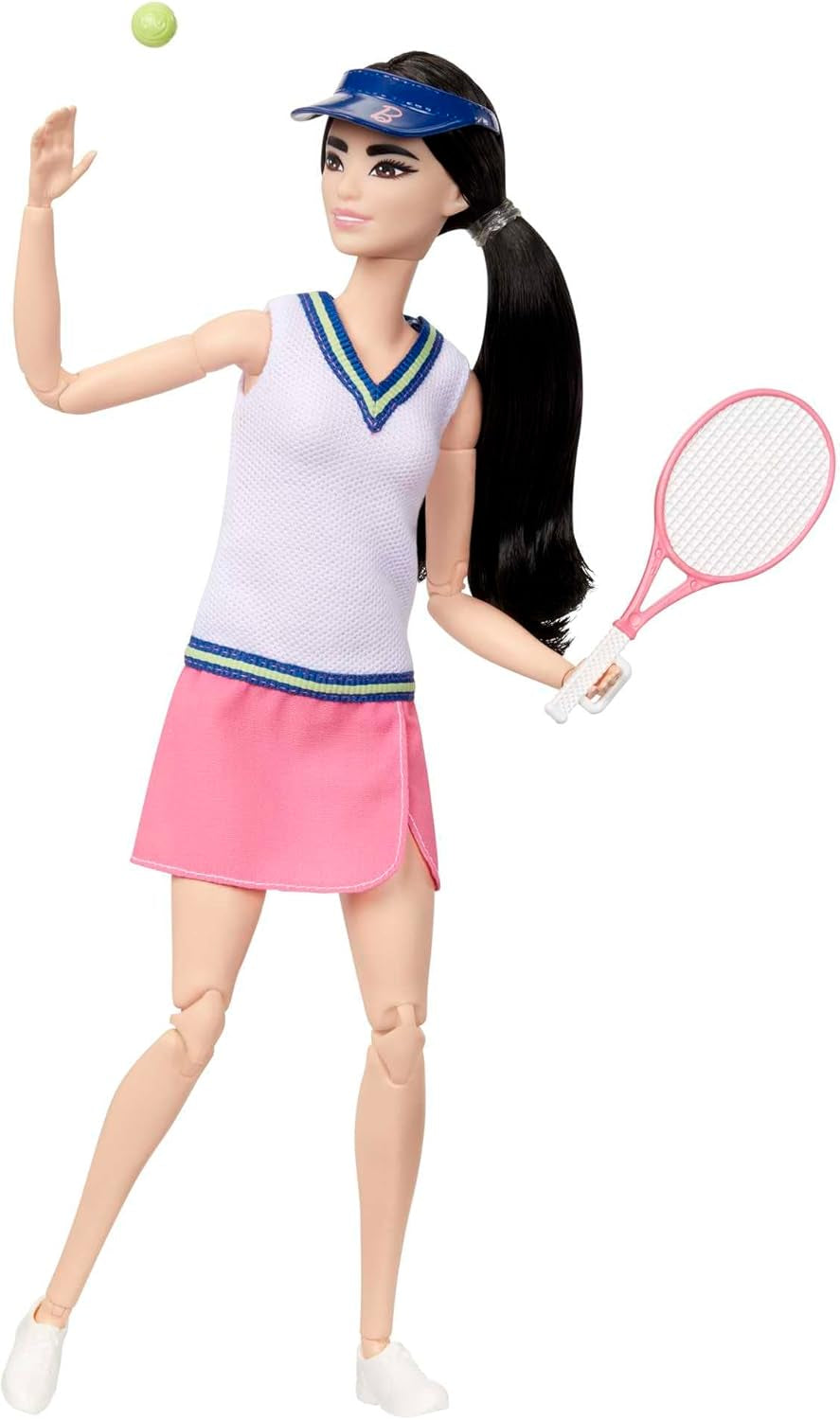 Bambola Barbie Made to Move - Giocatrice di tennis con racchetta e palla - Bambola con 22 snodi per un gioco realistico, Appassionati di tennis e bambini dai 3 anni in su, HKT73
