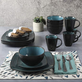 Gibson 99813.16R Elite Soho Lounge Reactive Glaze Set di stoviglie per 4 persone, 16 pezzi, effetto bicolore blu-verde/nero