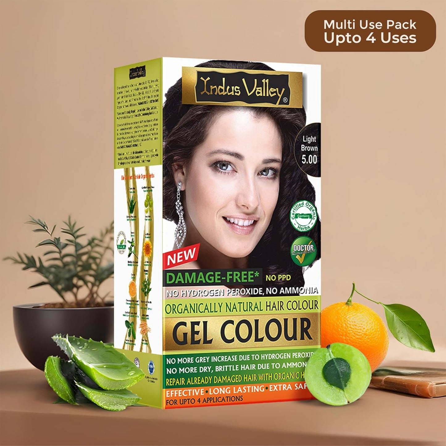Colorazione per capelli in gel naturale senza danni della Valle dell'Indo | Senza ammoniaca, vegano e cruelty free | Fino al 100% di copertura dei capelli bianchi, risultati duraturi | Castano chiaro 5.0 (20 grammi + 200 ml) Tintura per capelli Naty Shop