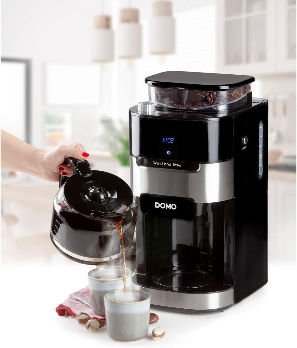 Macchina per caffè espresso DOMO DO721K "Grind and Brew" - Funzione Bean-to-Cup - Display LCD - Per caffè macinato o in grani interi - 1,5 L