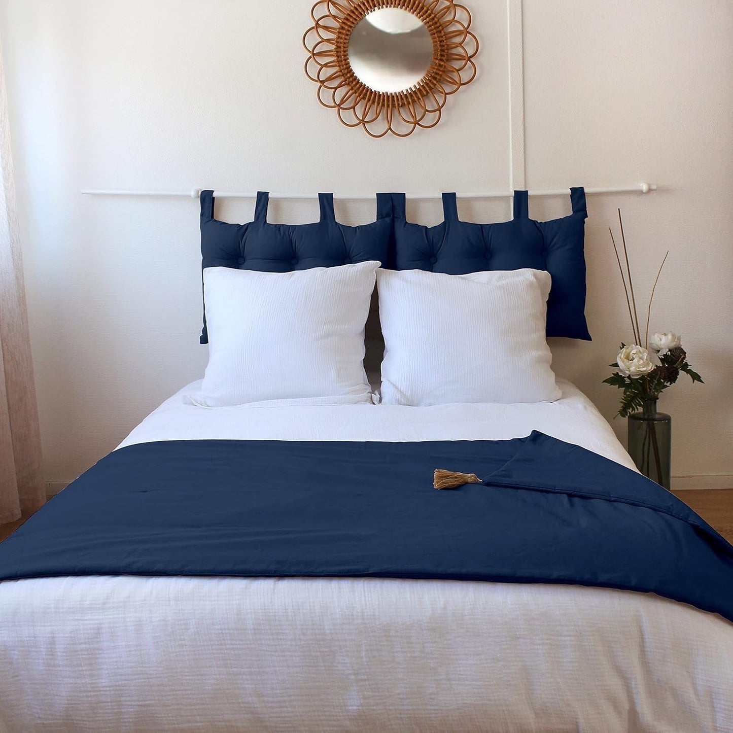 Enjoy Home - Collezione Panama - Trapunta con 4 nappe di juta - 100% cotone - Certificato Oeko-Tex - 90 X 190 Cm - Colore: Blu Navy Trapunte e Trapunte Naty Shop
