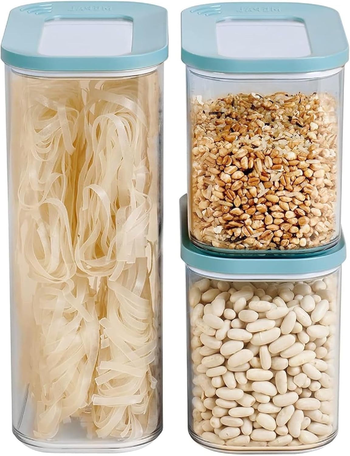 Mepal Set di 3 barattoli con coperchio - Contenitore per alimenti rettangolare - Organizer da cucina in plastica - Contenitore ermetico - 1x 2000 ml e 2x 1000 ml - Scatole bianche per alimenti Naty Shop Nordic Green Set da 3 pezzi