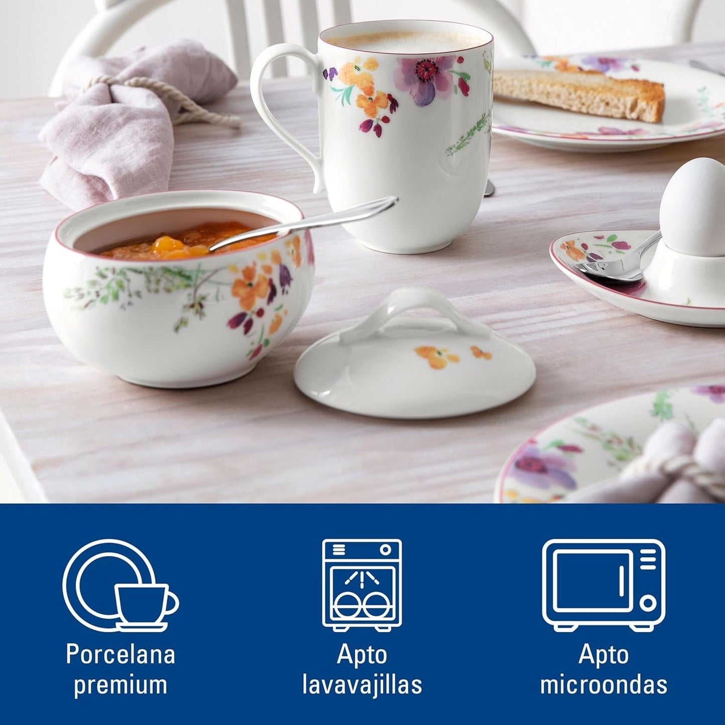 Villeroy & Boch - Zuccheriera Mariefleur, Colori Assortiti, Lavabile in Lavastoviglie, Adatta al Microonde, Zuccheriera con Coperchio, Zuccheriera, Portaoggetti, Accessorio per caffè, Stoviglie Floreali, Porcellana Premium