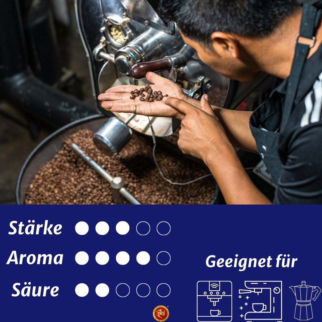 Caffè Espresso in Grani - Tostatura Tradizionale in Sicilia - Caffè Premium in Grani, Sacchetto da 250g, per Macchine Automatiche e Portafiltro