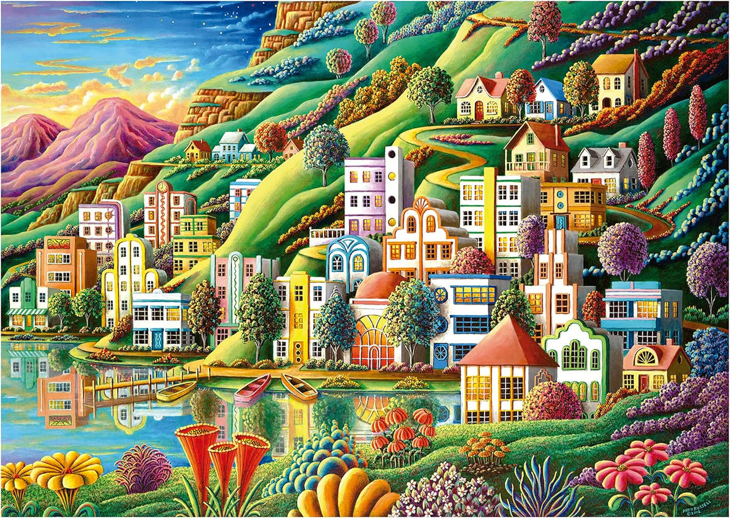 Educa - Puzzle 500 pezzi per adulti | Villaggio colorato in riva al lago, puzzle da 500 pezzi per adulti e bambini a partire da 11 anni, puzzle paesaggistico, illustrazione (19552) Puzzle Naty Shop