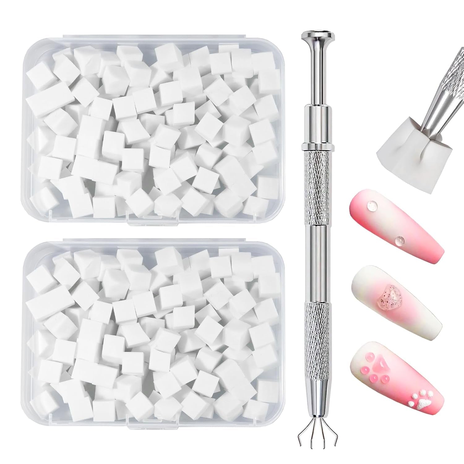 Qufiiry 200 Pezzi Nail Art Schwämme Con Metallo Greifer, Nagelkunst Schwammpinsel, Maniküre Zubehör Für Nägel, Um Eine Varavländ Von Gradient Nail Art Patterns To Create (Bianco)