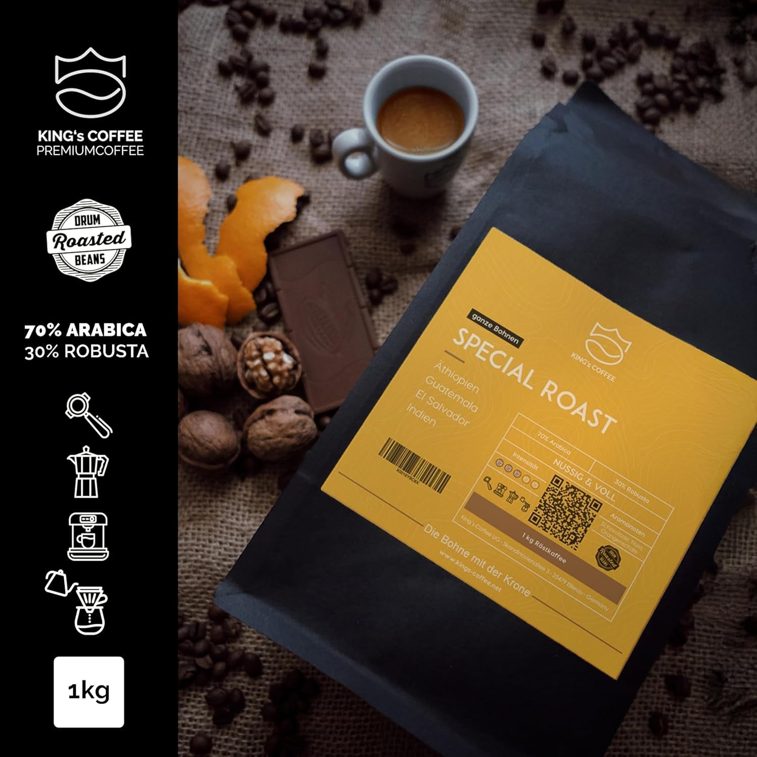 KING'S COFFEE - SPECIAL ROAST - 1 kg Barista Premium Espresso in grani - Caffè a bassa acidità - Tostatura in piccoli lotti in Italia - La migliore miscela Arabica-Robusta per macchine completamente automatiche e portafiltro