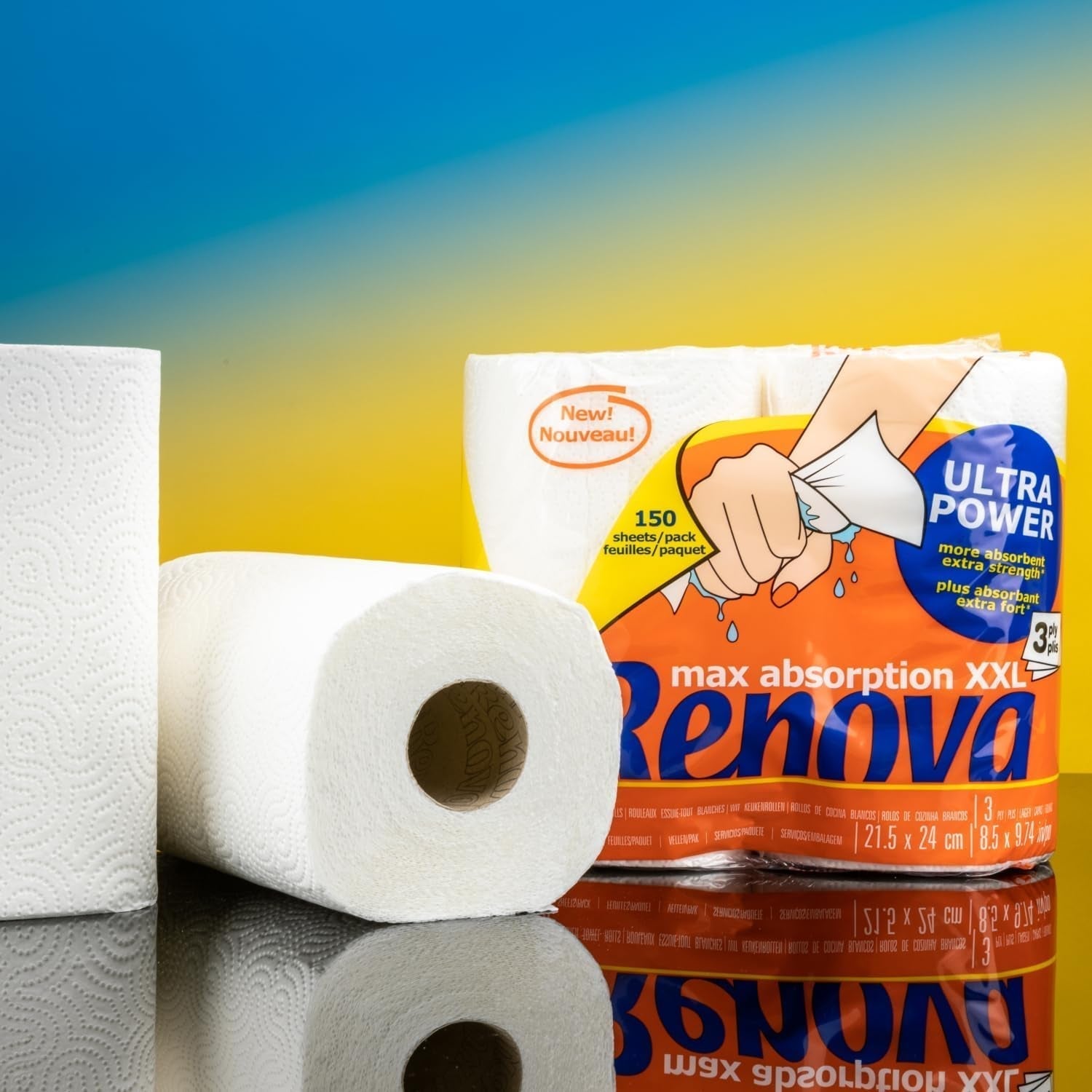 Rotoli da cucina Renova Renova Ultrapower | 24 rotoli XXL = 60 rotoli standard | 3 strati ultra assorbenti e di massima resistenza | Carta certificata Fsc