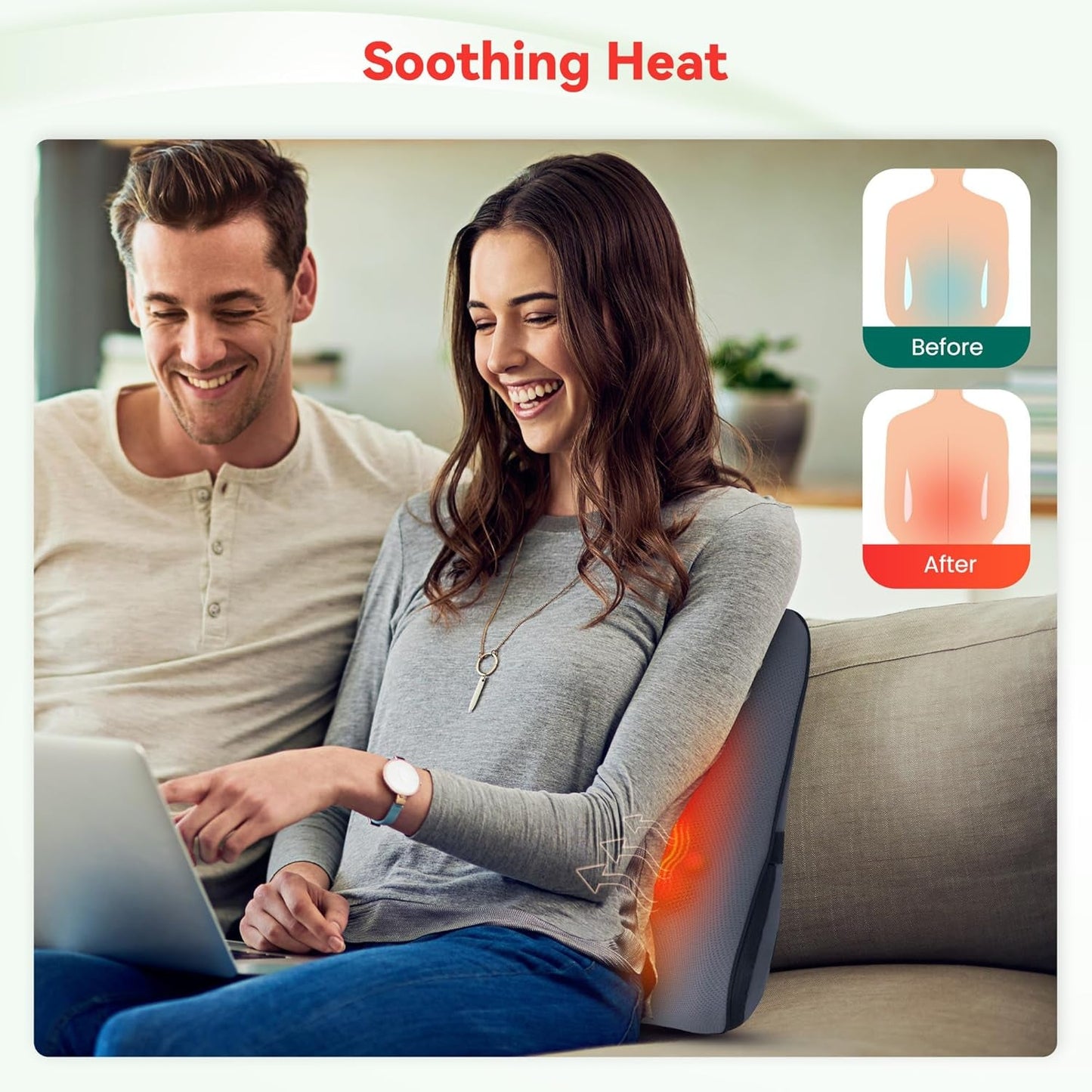 Cuscino ergonomico di supporto lombare Snailax con massaggio e calore, cuscino per la schiena shiatsu in memory foam, cuscino per il sedile con 3 intensità di massaggio | 2 livelli di calore | 3 timer | postura seduta comoda