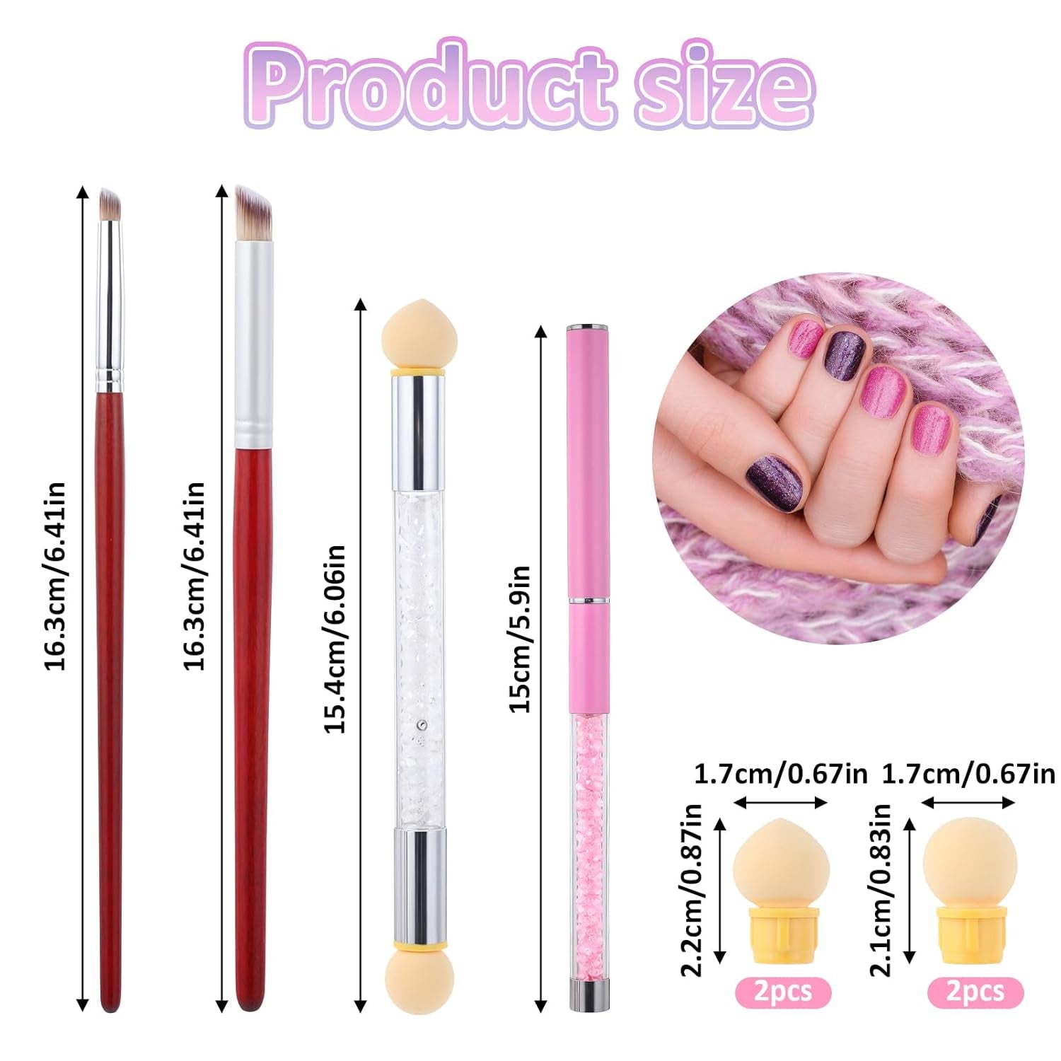 Nail Art Rendering-Werkzeuge Schwamm Undtupfpinsel, Sponge Brush Applicator, Doppelter Kopf Ombre Sponge Stick Mit 4 Ersatzköpfe, Nail Art Schwamm Und Tupfpinsel, Ombre Nagelpinsel Für Gelnägel