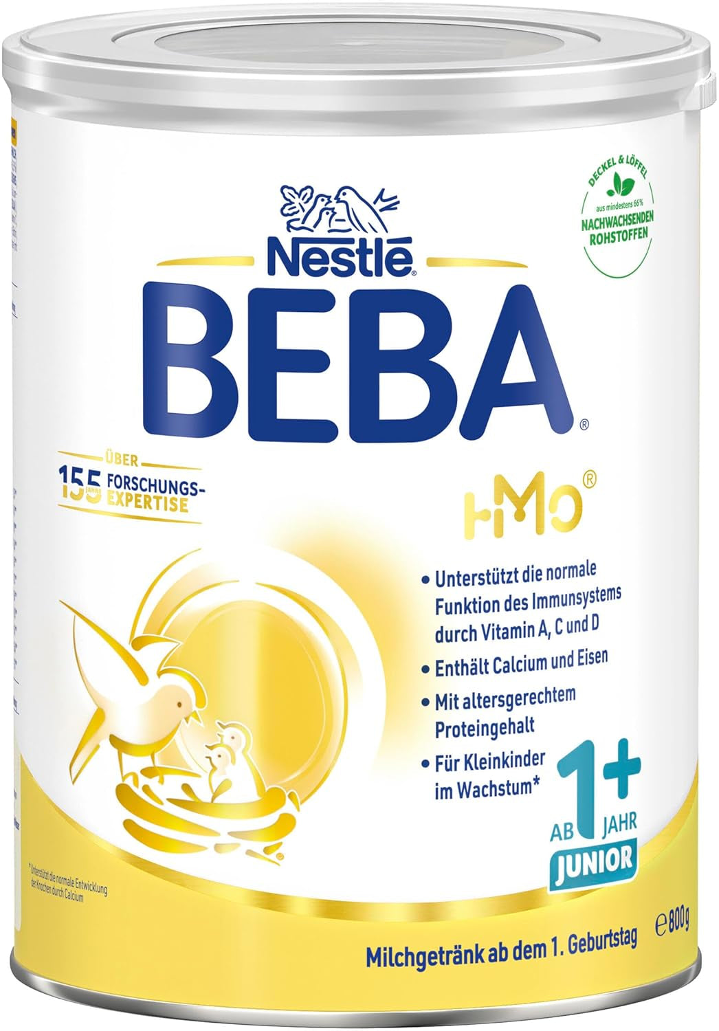 BEBA Junior 1+ bevanda a base di latte a partire da 1 anno, Con HMO, Contenuto proteico adatto all'età, Solo lattosio, Senza olio di palma, Senza olio di pesce, Alimenti per bambini, Latte in polvere per bambini, Confezione da 3 (3 x 800 g)