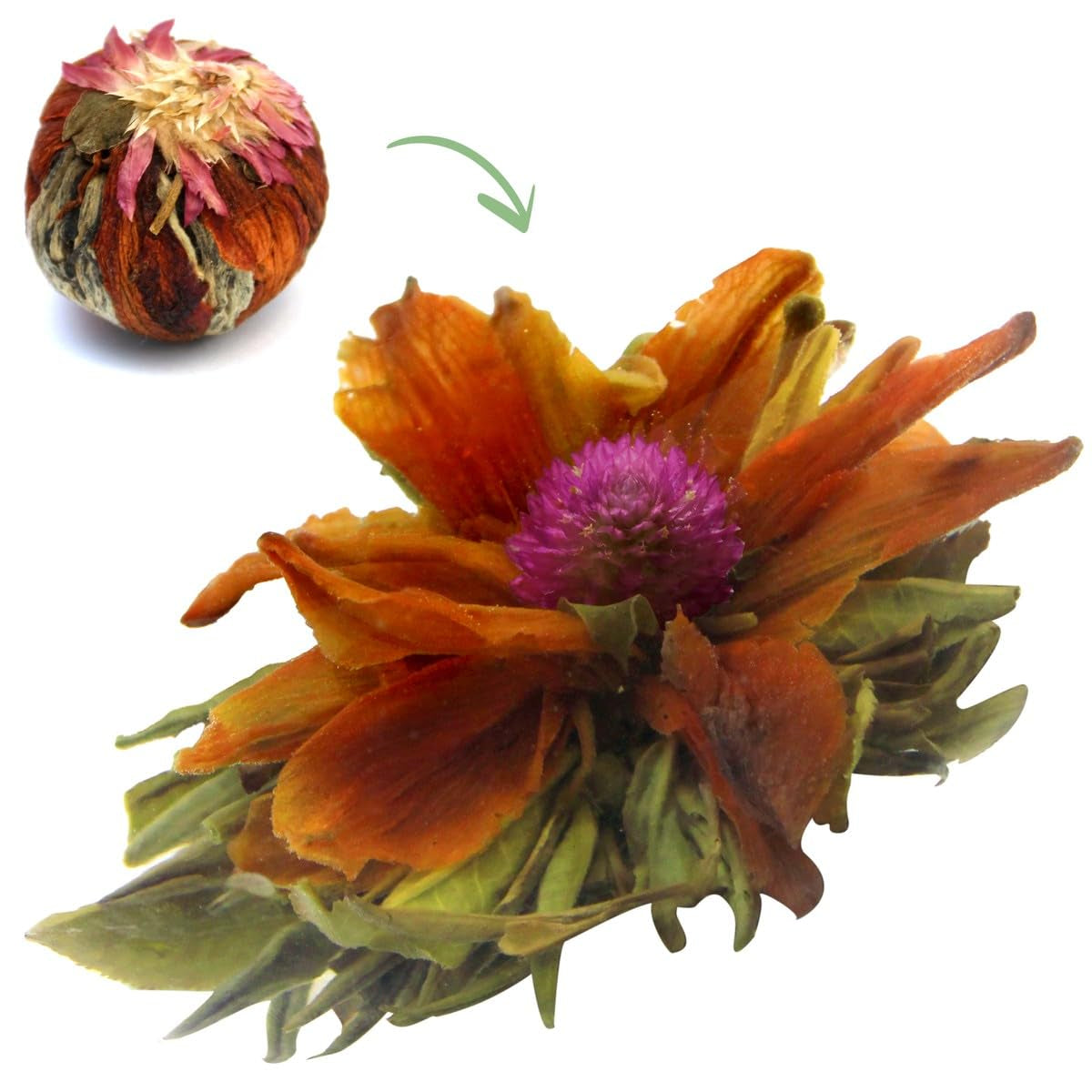 Tè ai fiori "Corona del gusto" 1 pezzo 6 g | Tè verde - fiore di giglio - fiore di litchi | Tè selezionati | Fiori di tè verde | Ideale per gli amanti del tè