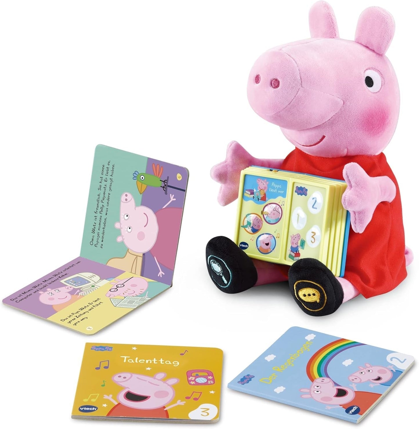 Vtech Peppa Read Aloud - Peluche interattivo Peppa Wutz che legge libri ad alta voce - 3 mini libri inclusi - Con 20 canzoni ed effetti sonori - Per bambini dai 2 ai 5 anni Bebe Naty Shop Toys Titolo predefinito