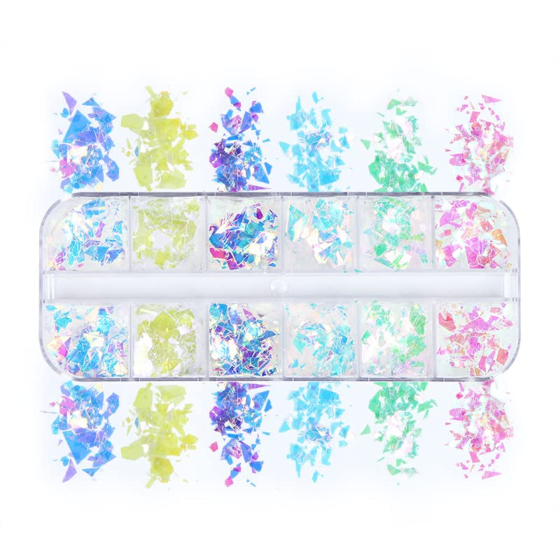 JMEOWIO Glitter per unghie 12 griglie Sirena Decorazione per unghie Accessori per unghie Design per unghie