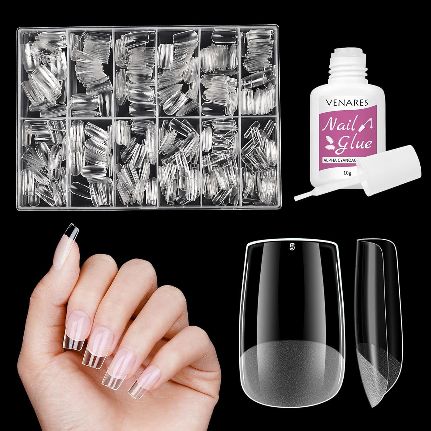 Unghie finte corte Ballerina 500 pezzi Colla su 12 misure Unghie artificiali Punte per unghie corte in gel morbido con copertura completa per unghie in gel Corte S