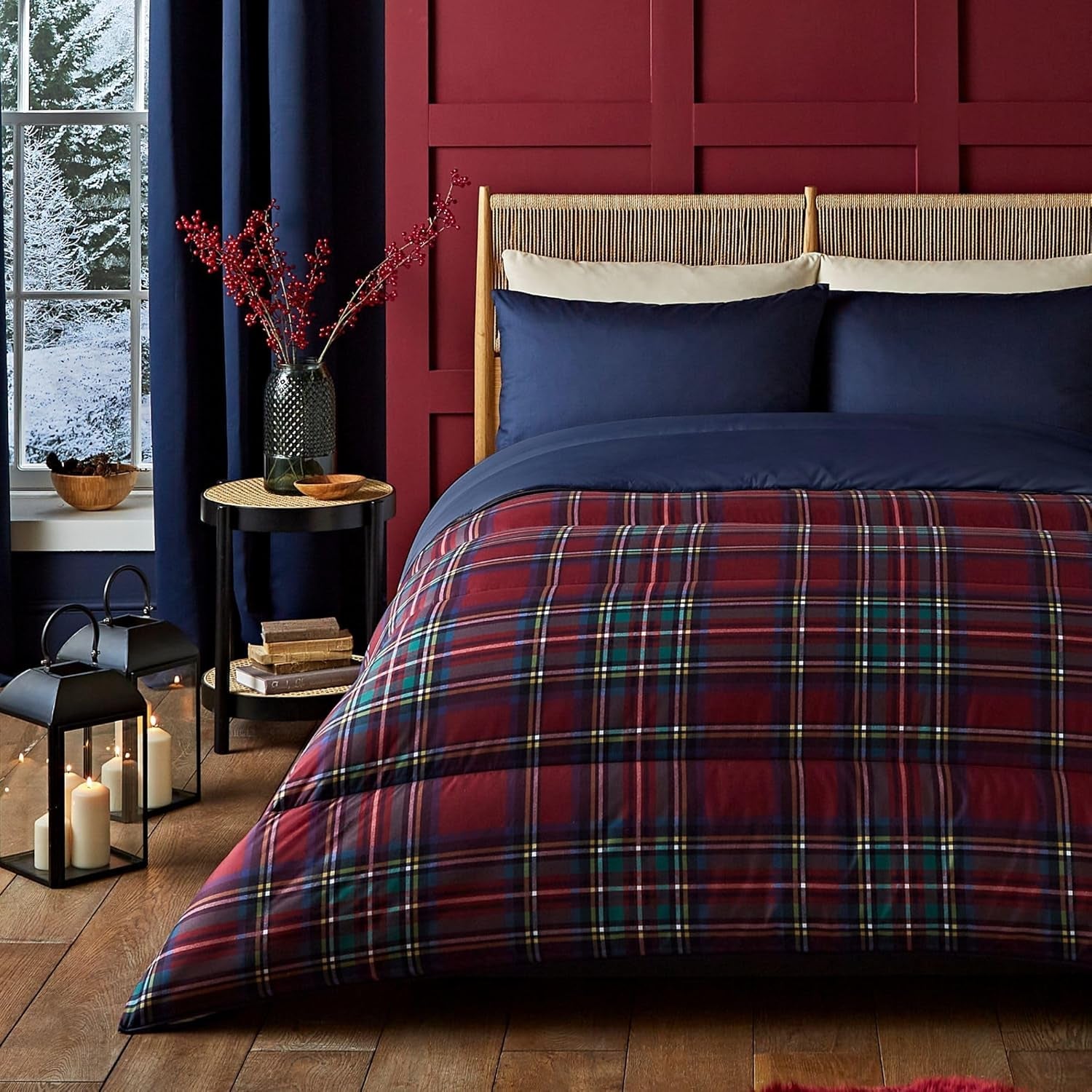 Set piumino e federa Night Lark, 10,5 tog, singolo, tartan rosso classico, biancheria da letto di lusso, ipoallergenico, piumini e trapunte lavabili in lavatrice Naty Shop