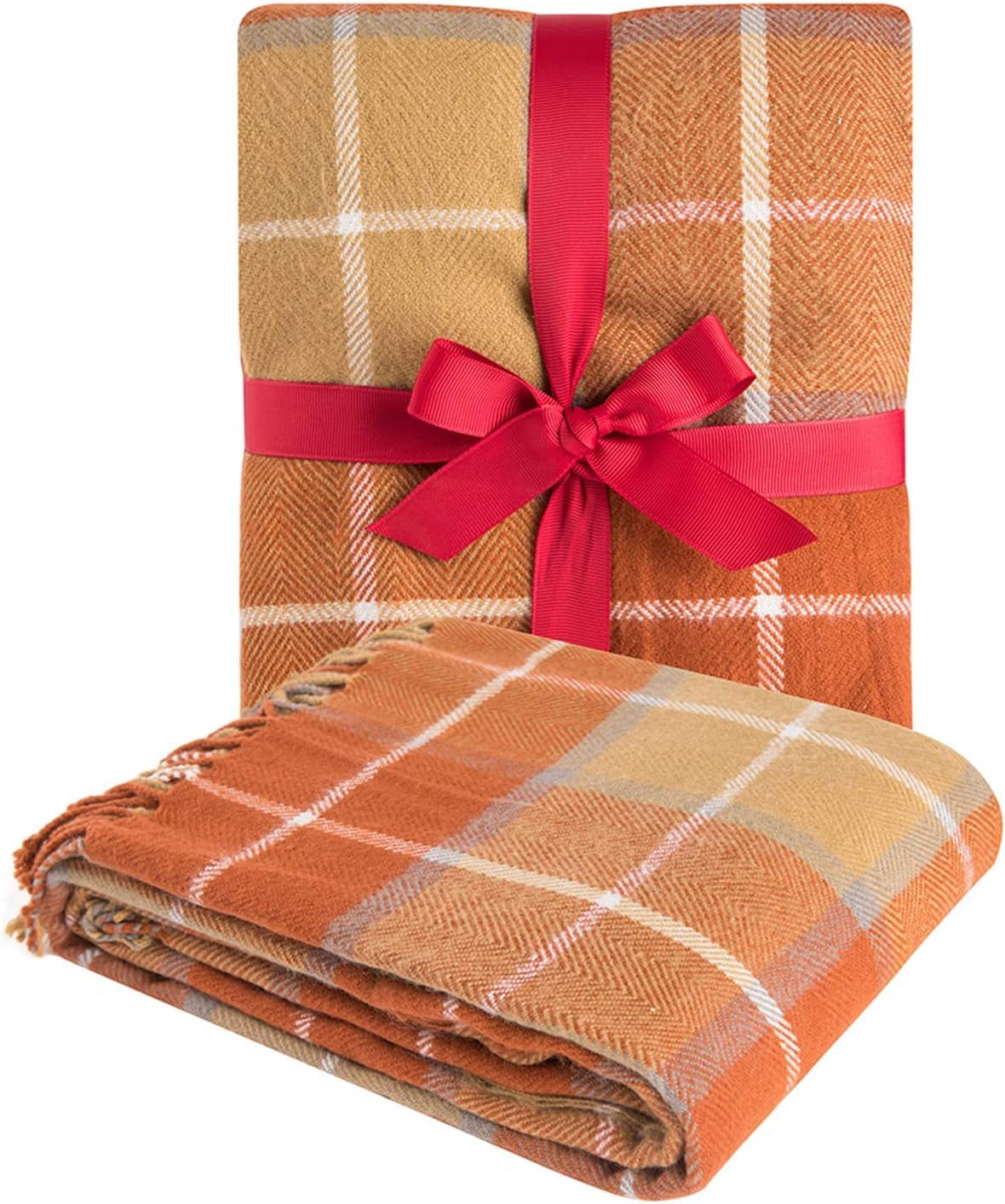 G Lake Arancione Plaid Coperta Copriletto Acrilico Morbido Reversibile Colorato con Frange Regalo per Decorazioni Natalizie 127 Cm L X 170,2 Cm L-Pumpkin Orange Letti e Coperte G Lake Orange Pumpkin 50 X 67 In