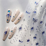 JMEOWIO 3D Nagelsticker Blauer Nail Art Sticker Selbstklebend Nagelaufkleber 5D Stereoscope Mondstern Dekoration Nageldesign Zubehör 1 Blatt